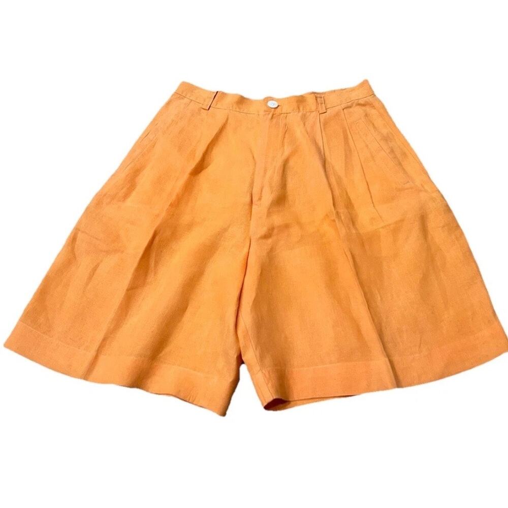 Tangerine Orange Linen Bermuda Shorts High Rise Pleated Vintage Gap Size 8 -